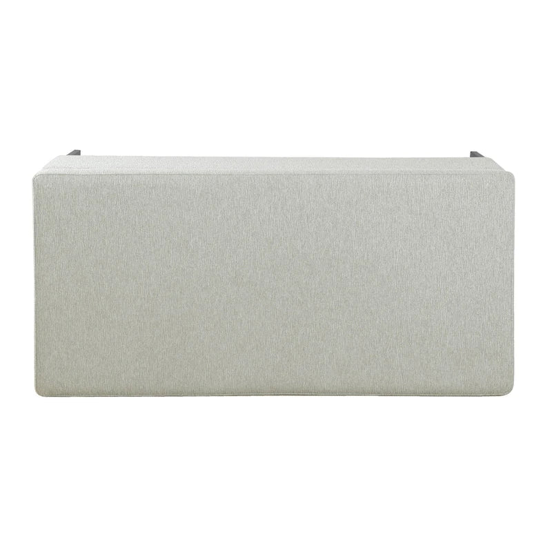 Banc de rangement en tissu gris tressé et similicuir caramel avec pieds en métal noir – 2 places