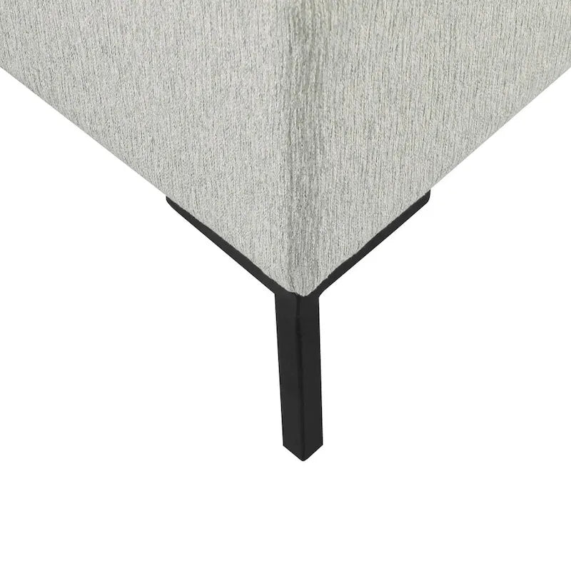Banc de rangement en tissu gris tressé et similicuir caramel avec pieds en métal noir – 2 places