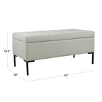 Banc de rangement en tissu gris tressé et similicuir caramel avec pieds en métal noir – 2 places