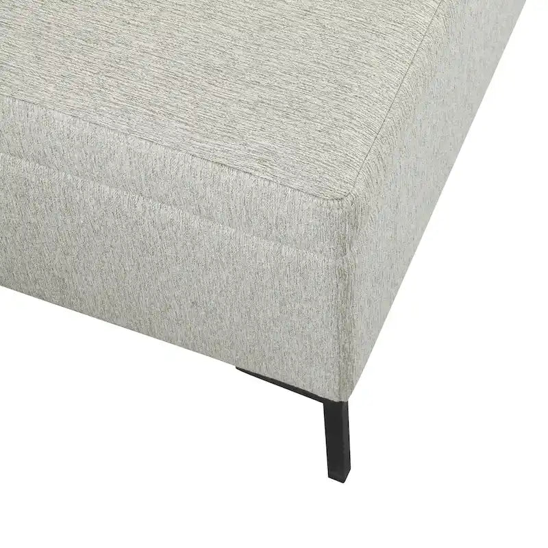 Banc de rangement en tissu gris tressé et similicuir caramel avec pieds en métal noir – 2 places