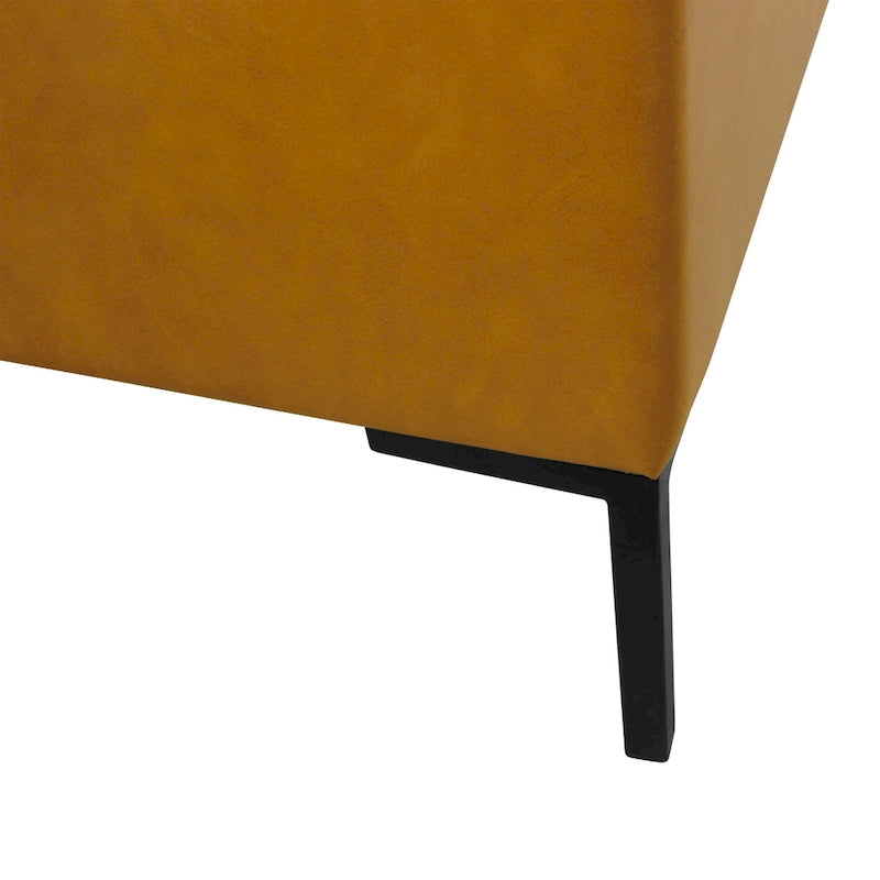 Banc de rangement en tissu gris tressé et similicuir caramel avec pieds en métal noir – 2 places