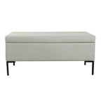 Banc de rangement en tissu gris tressé et similicuir caramel avec pieds en métal noir – 2 places
