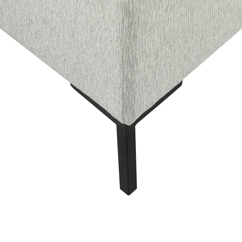 Banc de rangement en tissu gris tressé et similicuir caramel avec pieds en métal noir – 2 places