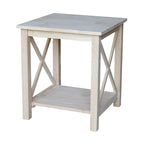 Table d'appoint en bois massif avec étagère – Non finie / Gris taupe délavé / Blanc / Expresso, 1 pièce