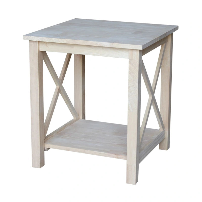 Table d'appoint en bois massif avec étagère – Non finie / Gris taupe délavé / Blanc / Expresso, 1 pièce