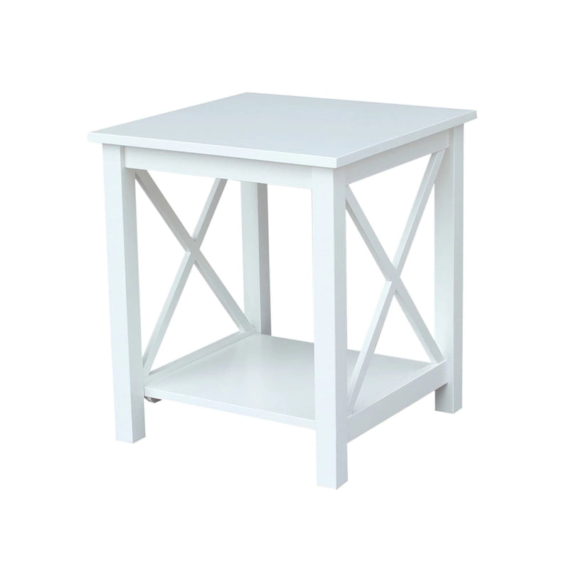 Table d'appoint en bois massif avec étagère – Non finie / Gris taupe délavé / Blanc / Expresso, 1 pièce