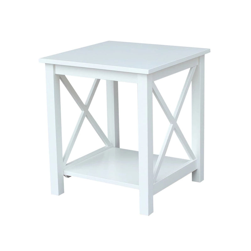Table d'appoint en bois massif avec étagère – Non finie / Gris taupe délavé / Blanc / Expresso, 1 pièce
