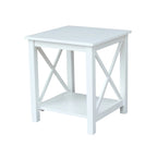 Table d'appoint en bois massif avec étagère – Non finie / Gris taupe délavé / Blanc / Expresso, 1 pièce