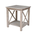 Table d'appoint en bois massif avec étagère – Non finie / Gris taupe délavé / Blanc / Expresso, 1 pièce