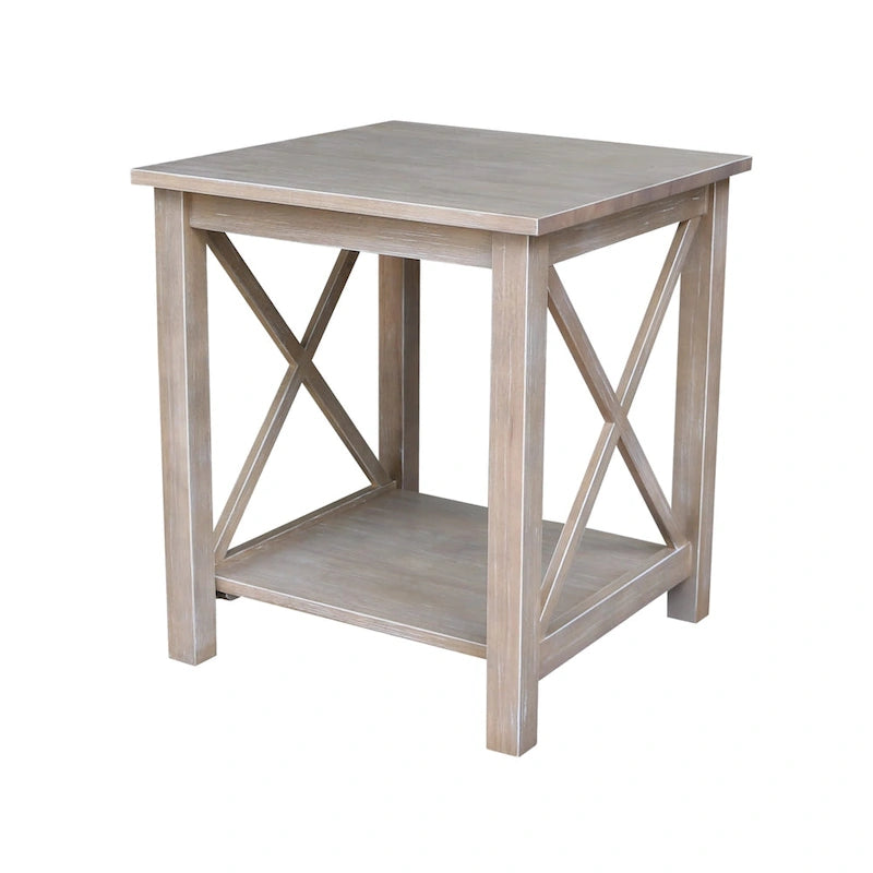 Table d'appoint en bois massif avec étagère – Non finie / Gris taupe délavé / Blanc / Expresso, 1 pièce