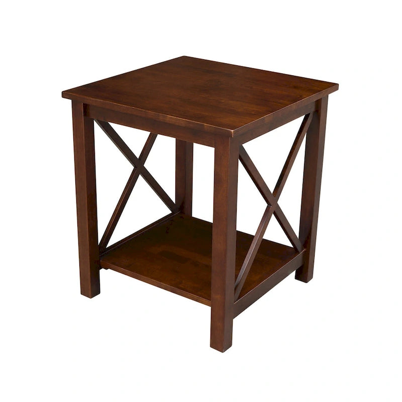 Table d'appoint en bois massif avec étagère – Non finie / Gris taupe délavé / Blanc / Expresso, 1 pièce