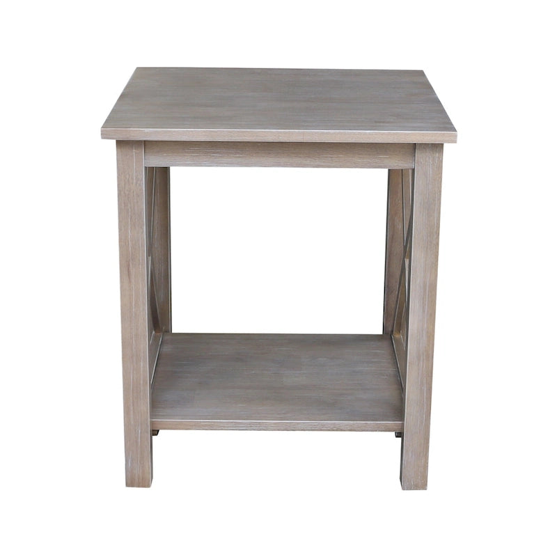 Table d'appoint en bois massif avec étagère – Non finie / Gris taupe délavé / Blanc / Expresso, 1 pièce