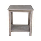 Table d'appoint en bois massif avec étagère – Non finie / Gris taupe délavé / Blanc / Expresso, 1 pièce