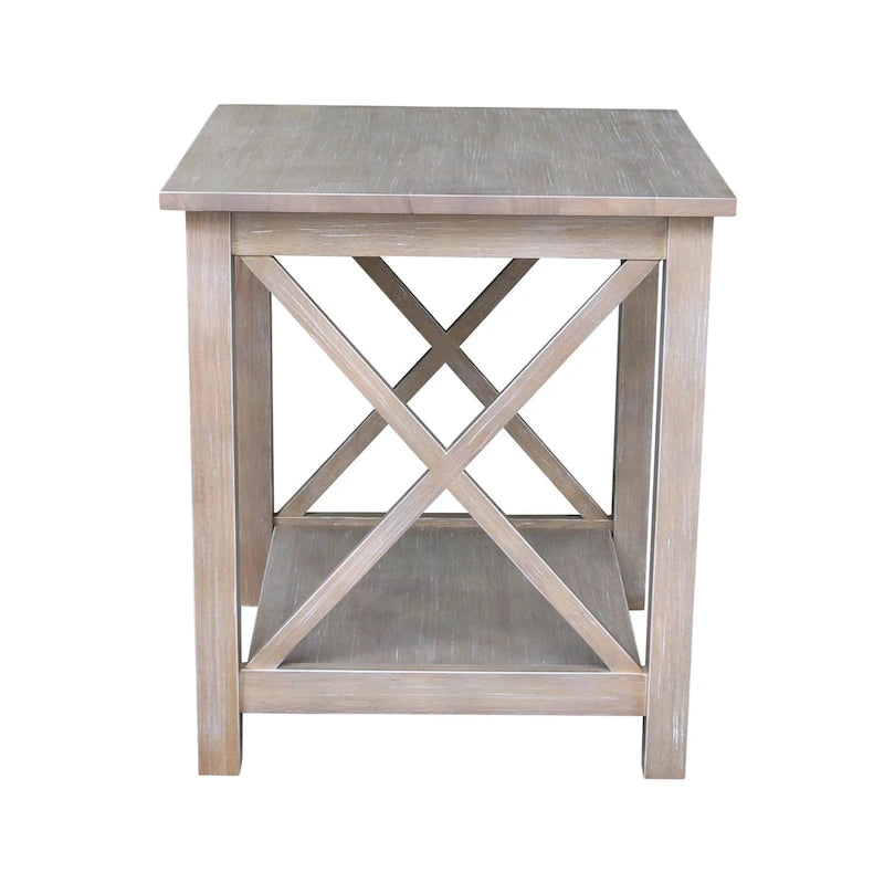 Table d'appoint en bois massif avec étagère – Non finie / Gris taupe délavé / Blanc / Expresso, 1 pièce