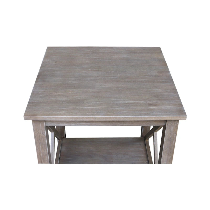 Table d'appoint en bois massif avec étagère – Non finie / Gris taupe délavé / Blanc / Expresso, 1 pièce