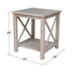 Table d'appoint en bois massif avec étagère – Non finie / Gris taupe délavé / Blanc / Expresso, 1 pièce