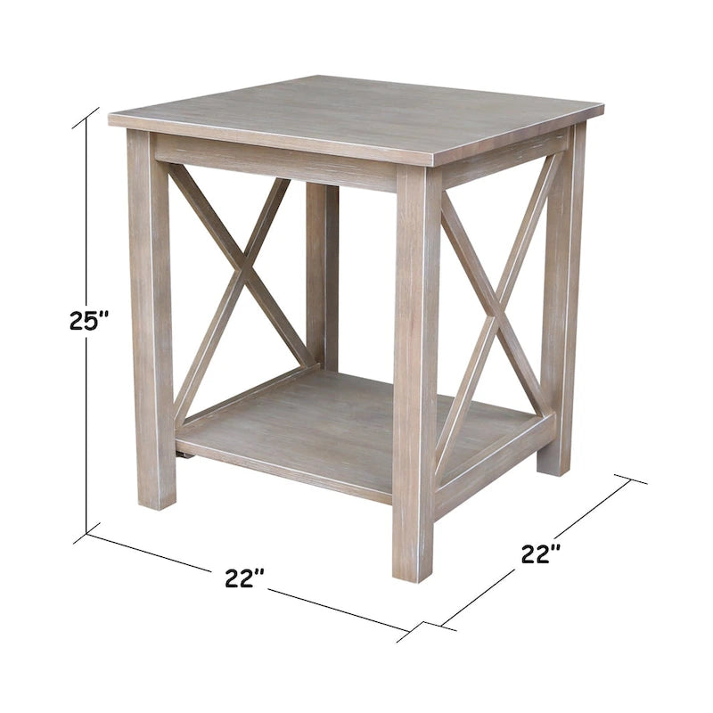 Table d'appoint en bois massif avec étagère – Non finie / Gris taupe délavé / Blanc / Expresso, 1 pièce