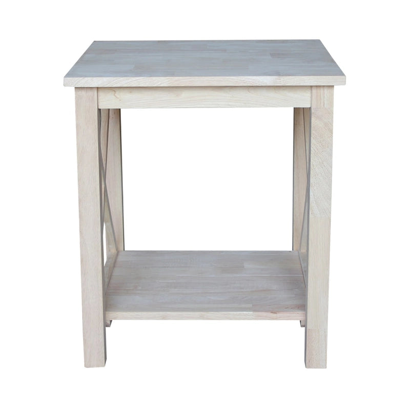 Table d'appoint en bois massif avec étagère – Non finie / Gris taupe délavé / Blanc / Expresso, 1 pièce