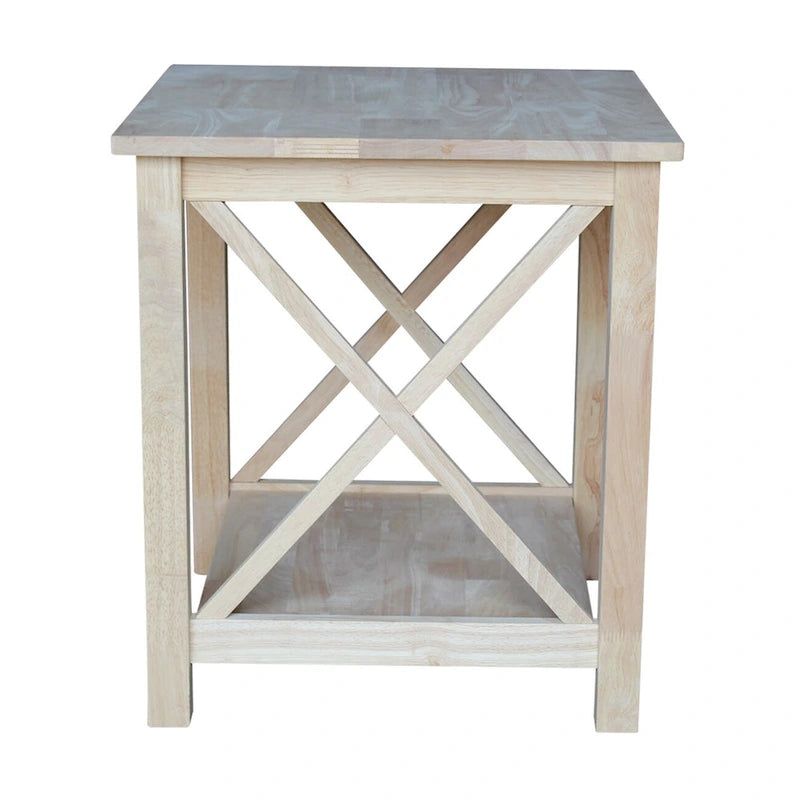 Table d'appoint en bois massif avec étagère – Non finie / Gris taupe délavé / Blanc / Expresso, 1 pièce