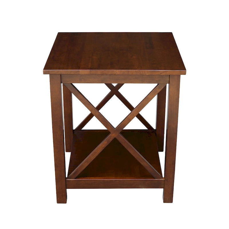 Table d'appoint en bois massif avec étagère – Non finie / Gris taupe délavé / Blanc / Expresso, 1 pièce