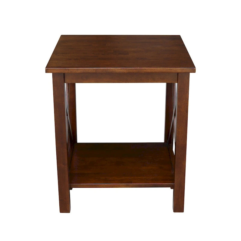 Table d'appoint en bois massif avec étagère – Non finie / Gris taupe délavé / Blanc / Expresso, 1 pièce