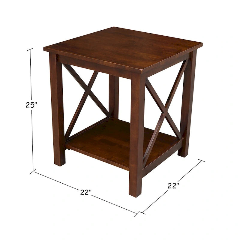 Table d'appoint en bois massif avec étagère – Non finie / Gris taupe délavé / Blanc / Expresso, 1 pièce