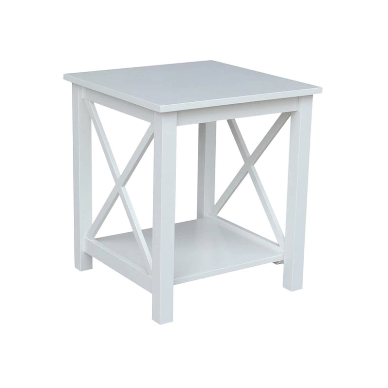 Table d'appoint en bois massif avec étagère – Non finie / Gris taupe délavé / Blanc / Expresso, 1 pièce