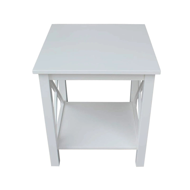 Table d'appoint en bois massif avec étagère – Non finie / Gris taupe délavé / Blanc / Expresso, 1 pièce