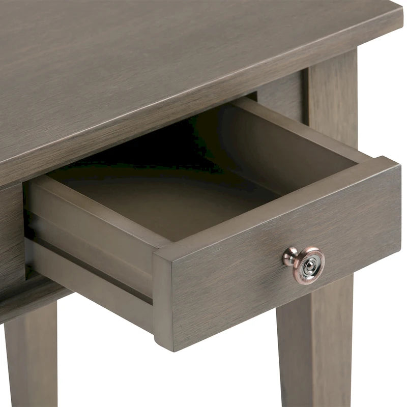 Table d'appoint carrée en bois avec tiroir, gris ferme/marron selle/marron tabac – Usage unique