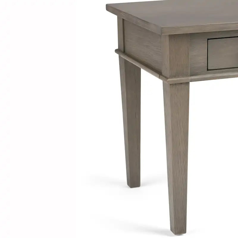 Table d'appoint carrée en bois avec tiroir, gris ferme/marron selle/marron tabac – Usage unique