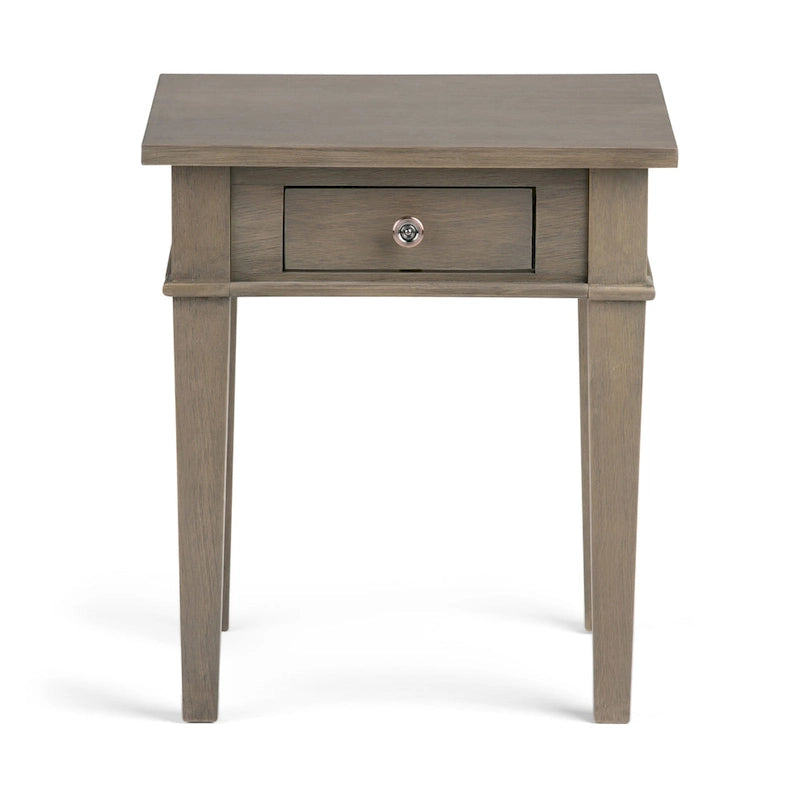 Table d'appoint carrée en bois avec tiroir, gris ferme/marron selle/marron tabac – Usage unique