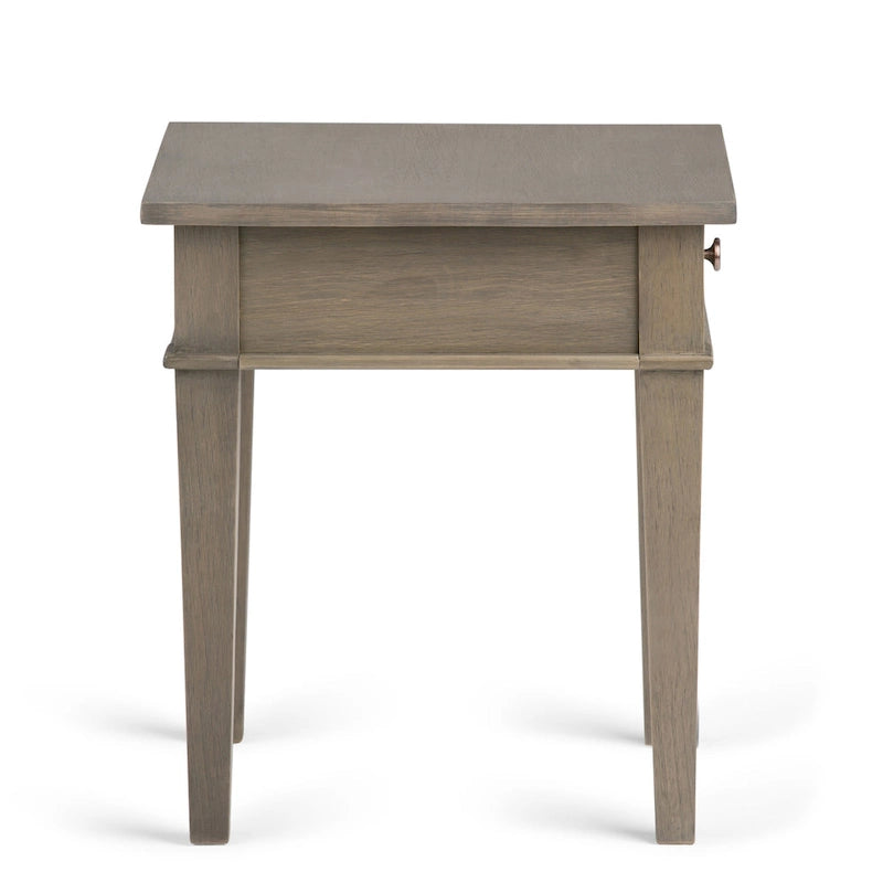 Table d'appoint carrée en bois avec tiroir, gris ferme/marron selle/marron tabac – Usage unique