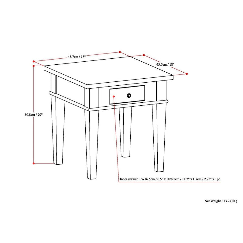 Table d'appoint carrée en bois avec tiroir, gris ferme/marron selle/marron tabac – Usage unique