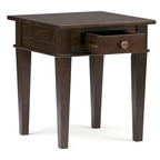 Table d'appoint carrée en bois avec tiroir, gris ferme/marron selle/marron tabac – Usage unique