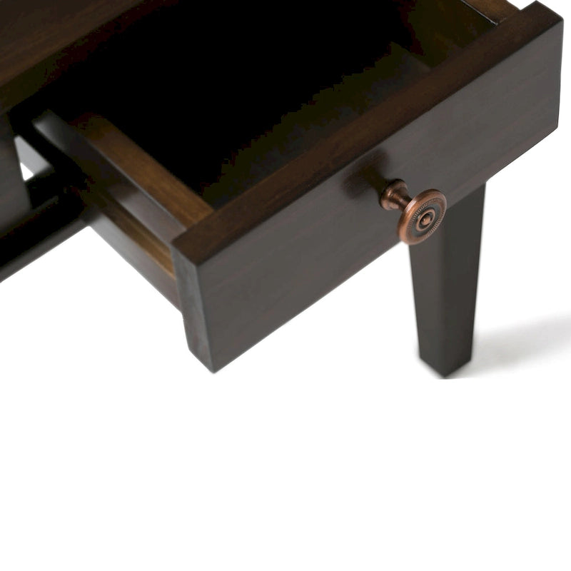 Table d'appoint carrée en bois avec tiroir, gris ferme/marron selle/marron tabac – Usage unique