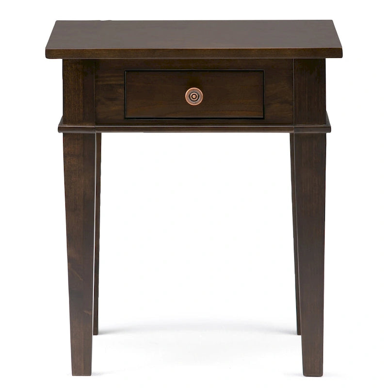Table d'appoint carrée en bois avec tiroir, gris ferme/marron selle/marron tabac – Usage unique