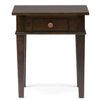 Table d'appoint carrée en bois avec tiroir, gris ferme/marron selle/marron tabac – Usage unique