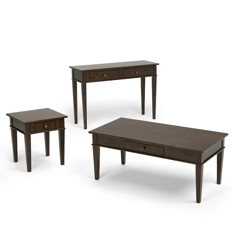 Table d'appoint carrée en bois avec tiroir, gris ferme/marron selle/marron tabac – Usage unique