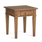 Table d'appoint carrée en bois avec tiroir, gris ferme/marron selle/marron tabac – Usage unique