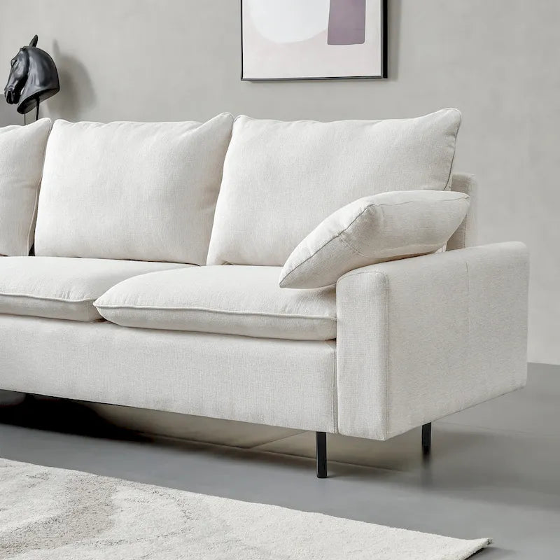 Canapé d'angle en lin beige avec méridienne, 3-4 places