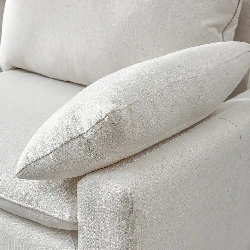 Canapé d'angle en lin beige avec méridienne, 3-4 places