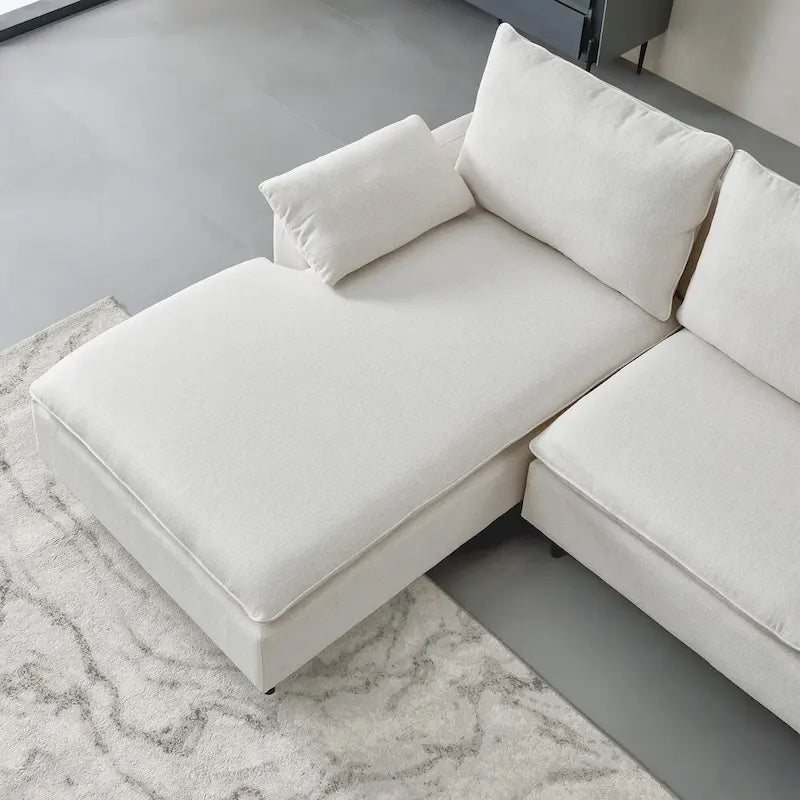 Canapé d'angle en lin beige avec méridienne, 3-4 places