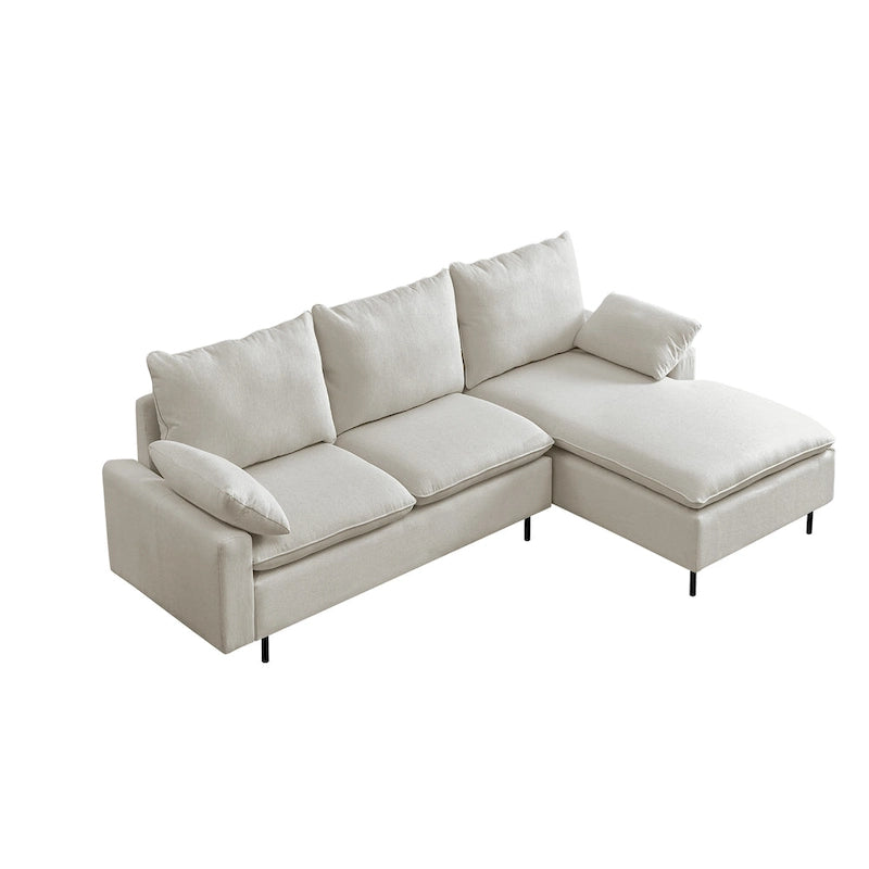 Canapé d'angle en lin beige avec méridienne, 3-4 places