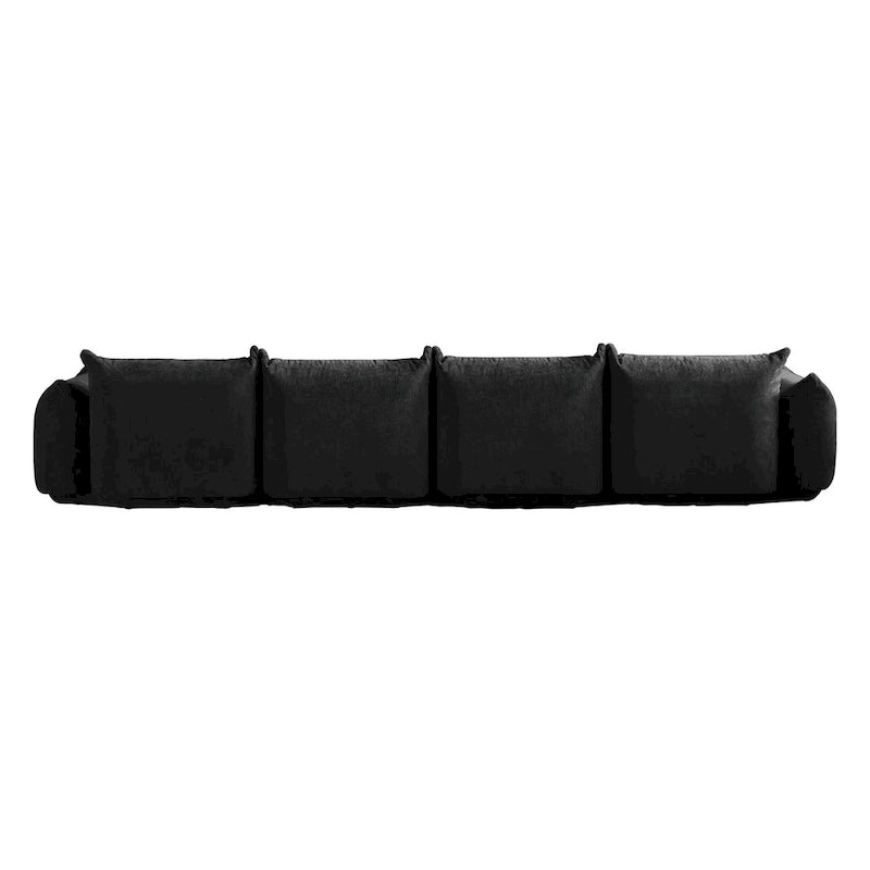 Canapé sectionnel en U en chenille noir / beige / orange / vert, 4 places avec 2 poufs