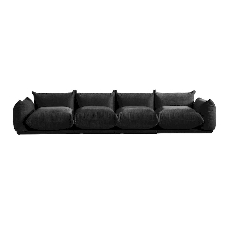 Canapé sectionnel en U en chenille noir / beige / orange / vert, 4 places avec 2 poufs