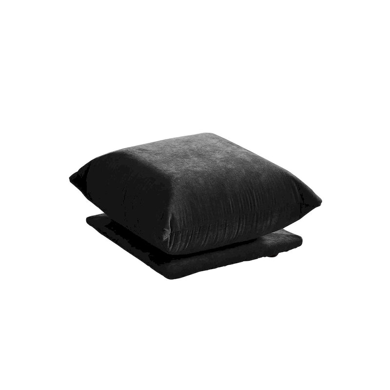 Canapé sectionnel en U en chenille noir / beige / orange / vert, 4 places avec 2 poufs
