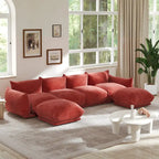 Canapé sectionnel en U en chenille noir / beige / orange / vert, 4 places avec 2 poufs