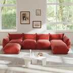 Canapé sectionnel en U en chenille noir / beige / orange / vert, 4 places avec 2 poufs