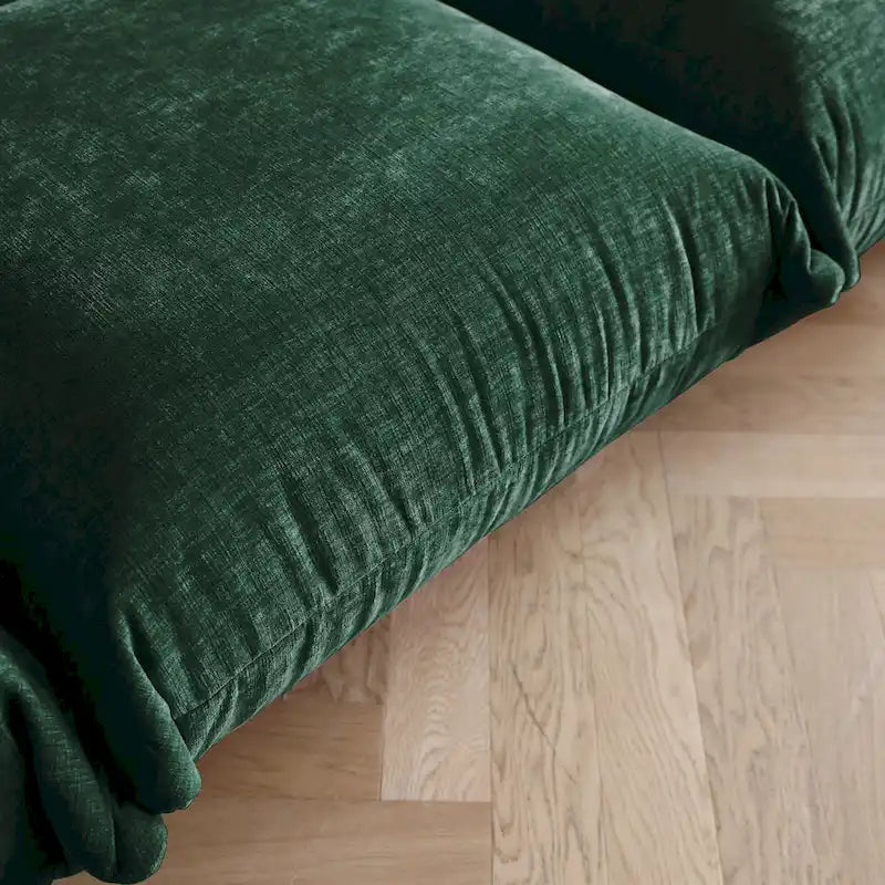Canapé sectionnel en U en chenille noir / beige / orange / vert, 4 places avec 2 poufs