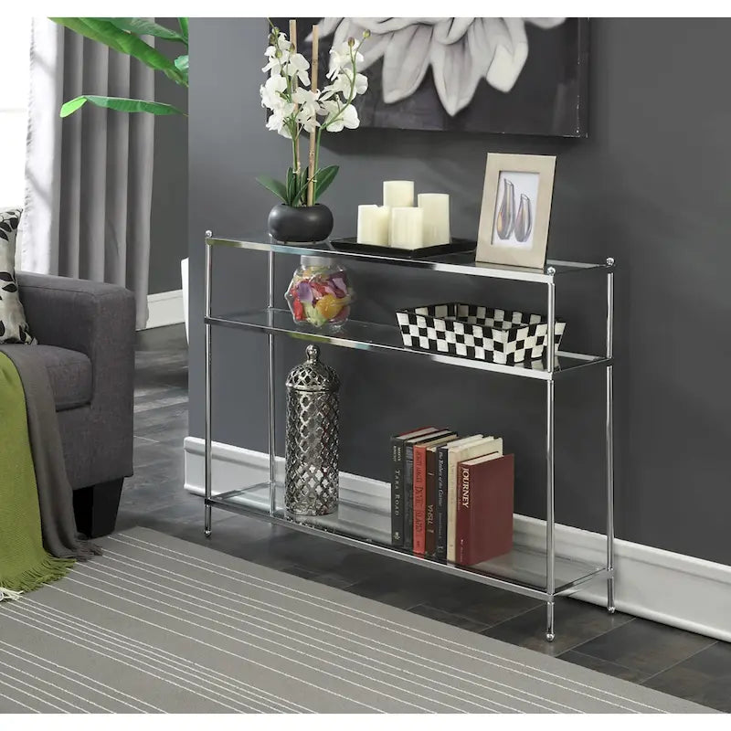 Console 3 niveaux en chrome/verre transparent